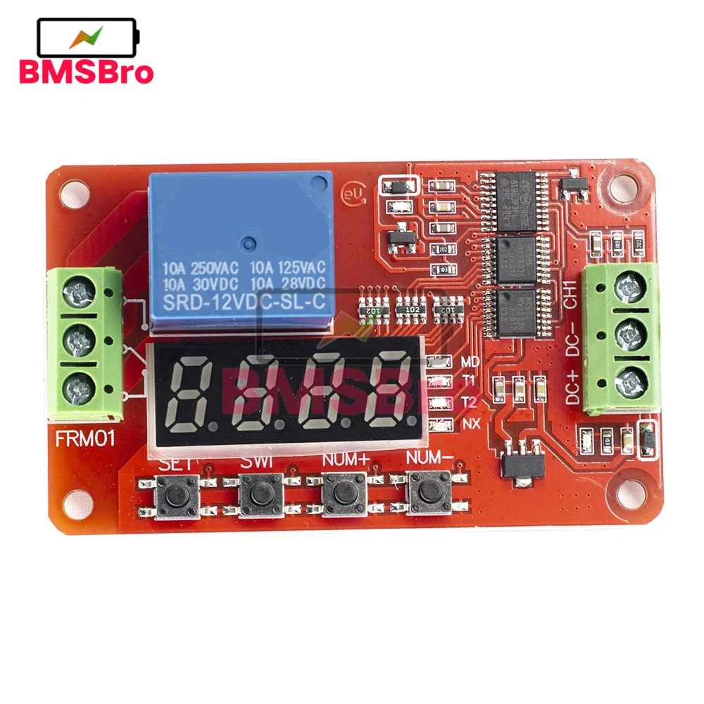 

FRM01 LED Digital Time Delay Relay DC 12V 1CH Multifunction Timer Relay Module Loop Delay Timer Switch Self-Locking Timing Board