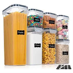 Contenedor de almacenamiento de alimentos de cocina, caja de almacenamiento de dulces de cereales sin BPA, tarro con 10 pegatinas y bolígrafo, 7 piezas