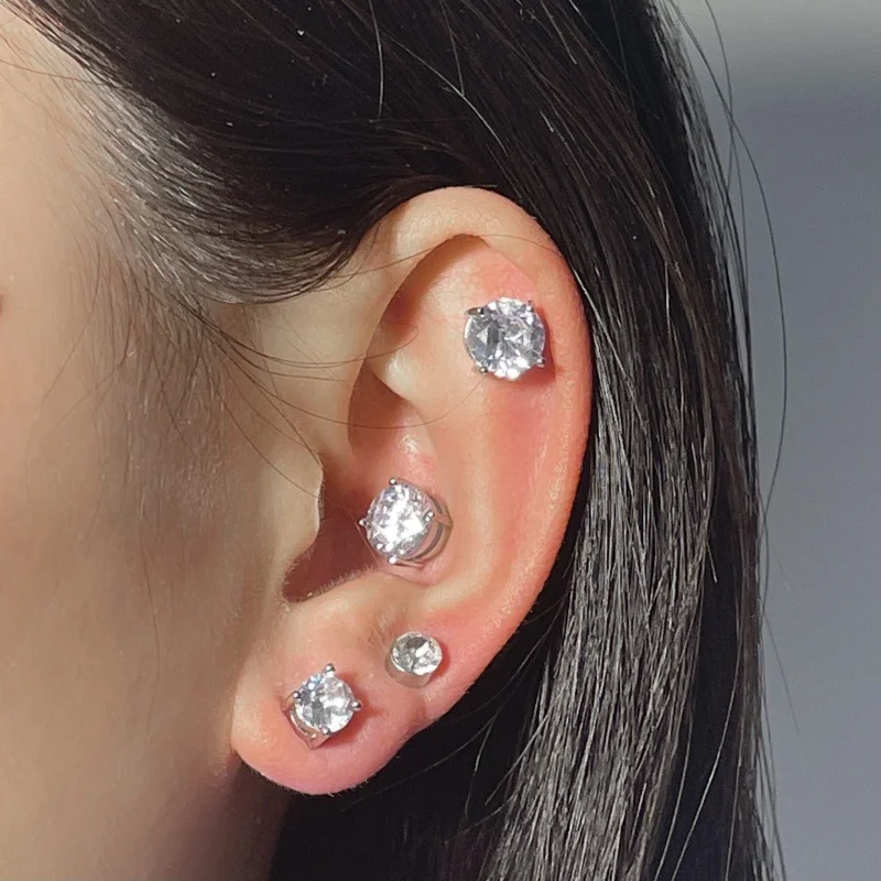 4/5/6/7/8mm Women's Girls Crystal Magnetic Ear Clips Without Ear Holes Six Claws Crown Ear Bone Earrings Jewelry