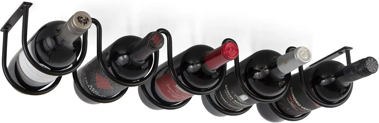 

Under Cabinet Wine Rack for Kitchen Storage, Holds 5 Bottles, Metal Black Organizer