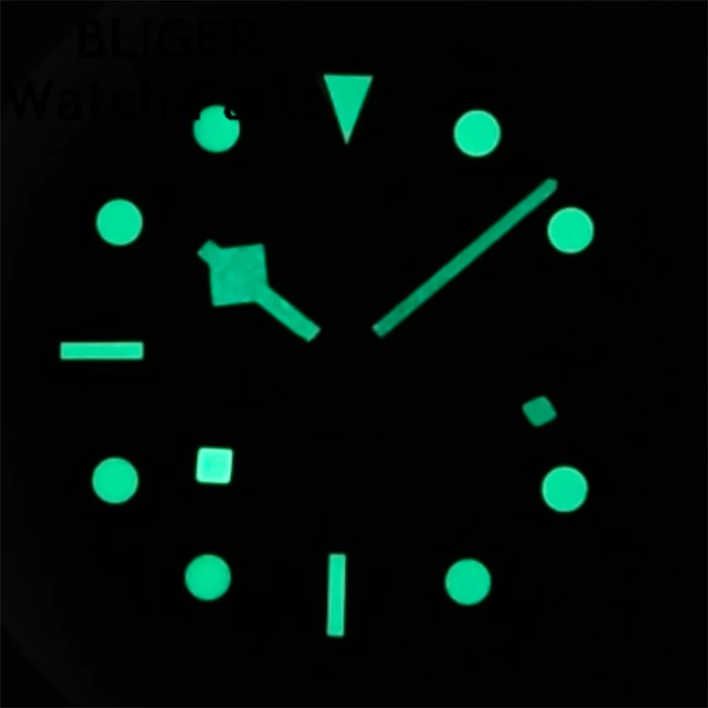 BLIGER 29mm quadrante bianco bordo argento segni temporali verde blu rosso arancione marchio GMT con set di lancette verde luminoso adatto al movimento NH34