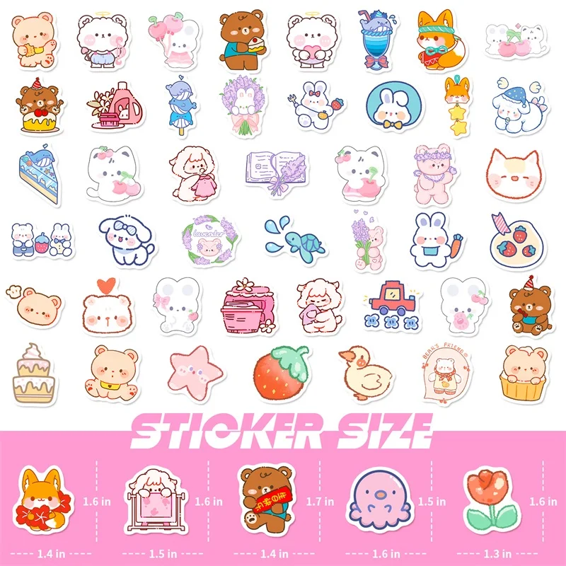 10/30/50/100PCS Kawaii Fresh Bear PVC Sticker Aesthetic Children\'s Korean Stationery School Supplies Decoration Scrapbooking