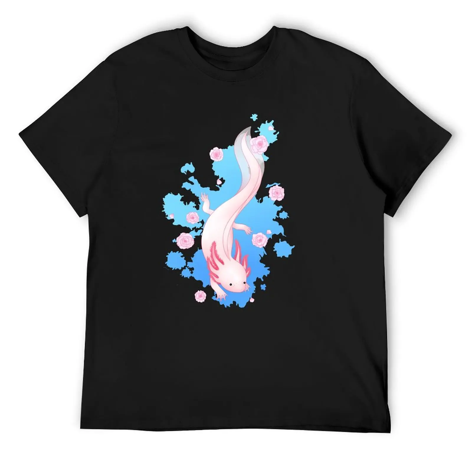 Axolotl Swimming with Cherry Blossoms T-Shirt Aesthetic clothing summer clothes mens white t shirts