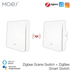 MOES Tuya ZigBee interruptor de luz con Kit transmisor sin cable neutro No requiere condensador funciona con Alexa Google Home Smart Life