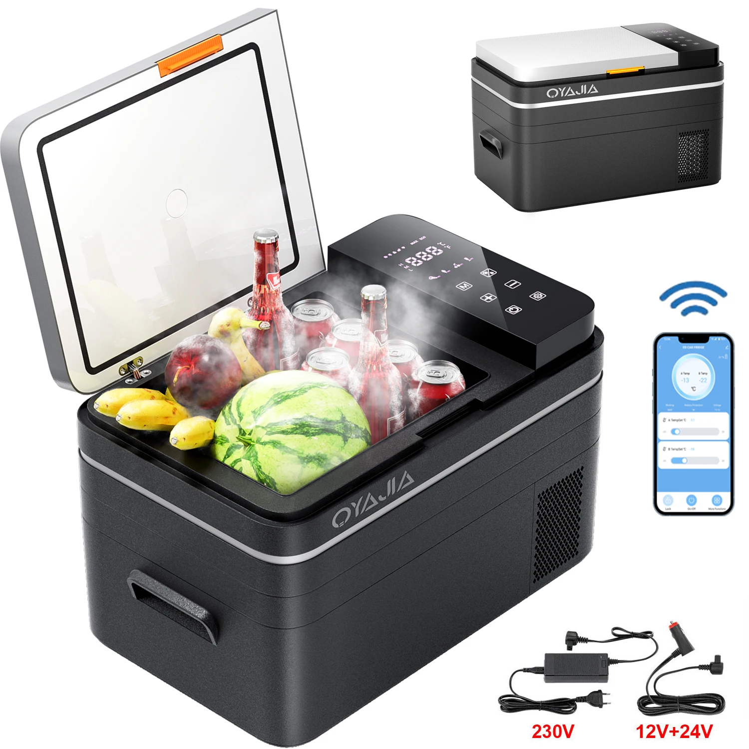 Autokoelkast, DC 12/24V AC100-240V Compressor Elektrische Koeler, -20°C ℃   tot 20 ℃ °   Autokoelkast met APP-bediening, 31 L autovriezer voor campers, campings, boten, kamperen, vissen, 45W draagbare