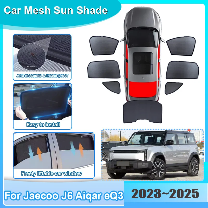 Car Window Sunshade iCaur 03 Jaecoo J6 Aiqar eQ3 iCar 03 2023-2025 Visor Mesh Anti-UV Windshield Frame Curtain Car Accessories