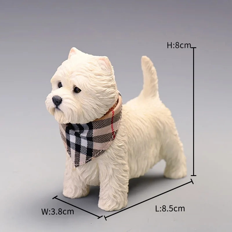 JXK 1/6 West Highland White Terrier Cute Healing Cute Simulation Animal Dog Model Toys Bow Tie Drool Towel Accessory