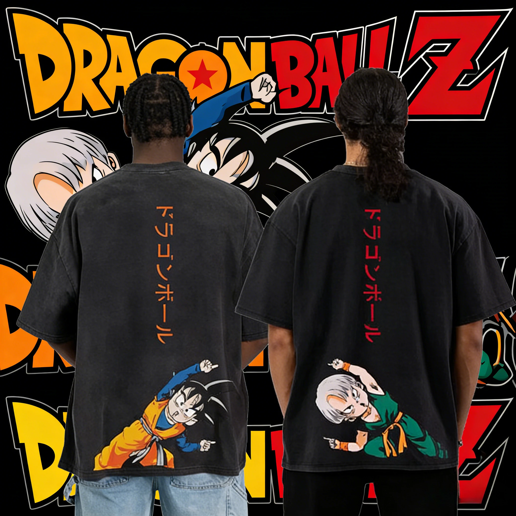 2026 Sommer Dragon Ball Z Goku & Trunks Nostalgisches Washed Herren T-Shirt aus 100% Baumwolle, Heavyweight Street Style Oversized Unisex Oberteil