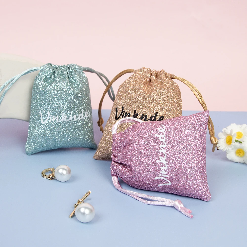 

Sequins Wedding Drawstring Gift Bag Custom Logo Small Jewelry Pouch for Earring Necklace Ring Perfume Packing Display Organizer