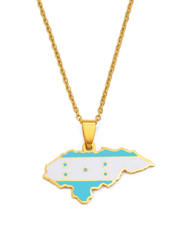 Anniyo NEW LIGHT BLUE Honduras Map Flag Pendant Necklaces for Women Men Honduran Stainless Steel Jewelry @@299621
