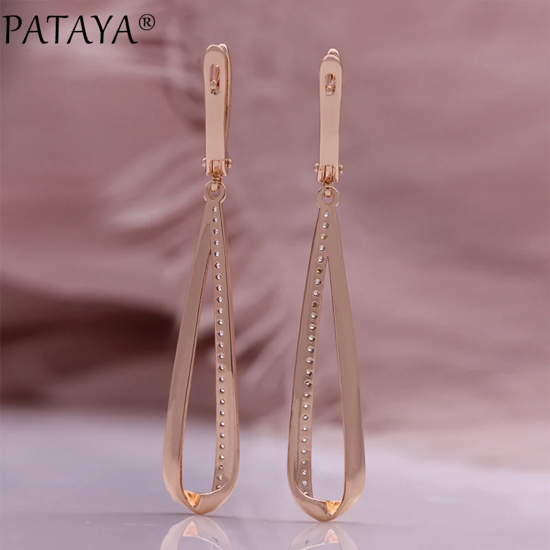 

PATAYA Trendy 585 Rose Gold Color Natural Zircon Long Drop Earrings Fashion Jewelry Tassel Dangle Earrings Fine Jewelry