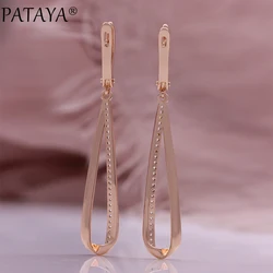 PATAYA Trendy 585 Rose Gold Color Natural Zircon Long Drop Earrings Fashion Jewelry Tassel Dangle Earrings Fine Jewelry