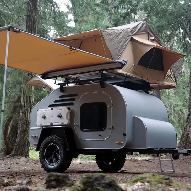 Small Camping Trailer Small RV Caravan Offroad Teardrop Camper Trailers with Single Axle