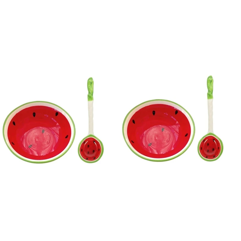2 Set Of Cereal Bowl Cereal Killer Spoon Ceramic Spoons Ramen Soup Spoons With Handle Fruit Pattern Serving Spoon image 6