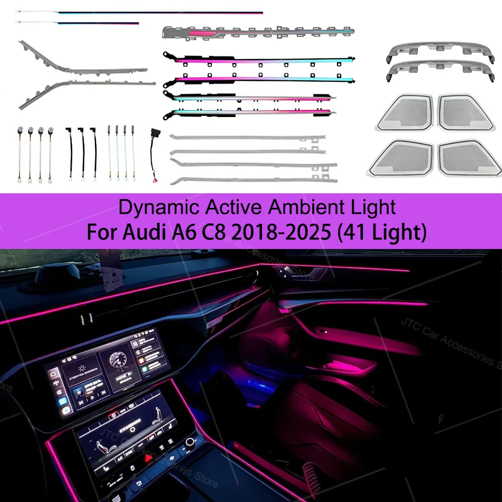 LED Dynamic Ambient Light For Audi A6 C8 2018-2025 Car Indoor Decoration Atmosphere Lamp MMI Bluetooth APP Control Refit Part