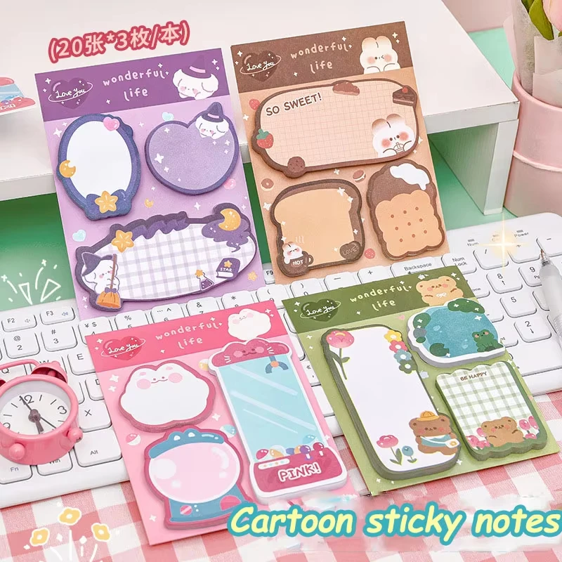 1 Piece Cartoon Adhesive Cute Kawaii Animals Notes Notepad Memo Pad Office School Supplies Stationery Sticker