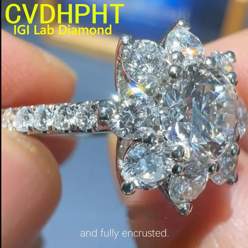 Very Luxurious Soild 18K White Gold RingIGI Lab Growing Diamond Ring Round D Color 1 2 3Ct wedding ring Factory sell ﻿ ﻿