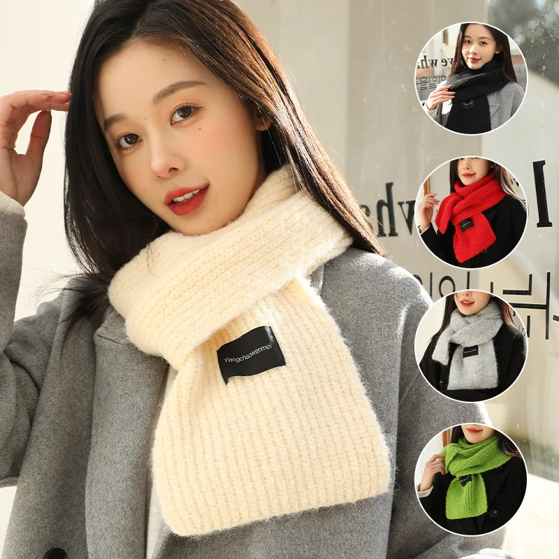 

Однотонный шерстяной шарф, длинный маленький шарф в японском стиле для женщин, зимнее тепло, однотонный вязаный шарф
