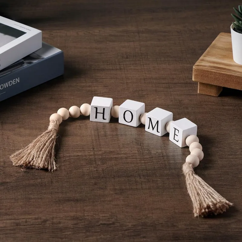 

1Pc Wooden Bead Tassel String Square Letter Wooden Bead Home Decor Vintage Tassel Wooden Bead Decoration Home Famliy