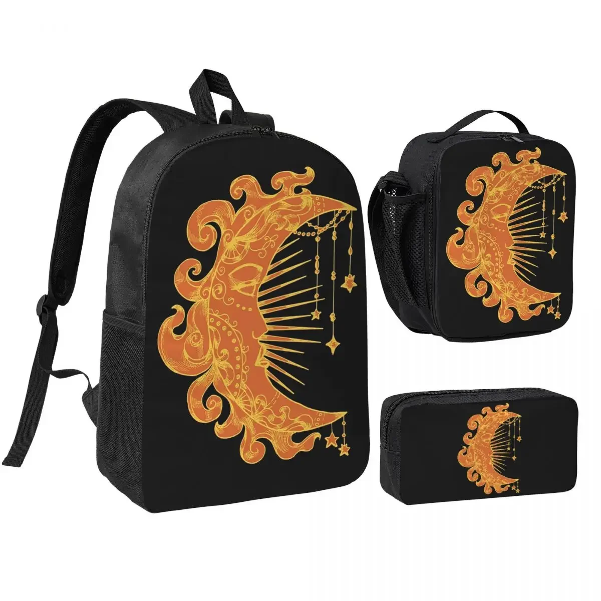 Witchy Mystic Moon Face Stars Sun Backpack Student BookBag School Bag Laptop Shoulder Bags 3ps Insulated Lunch Bag Pencil Case