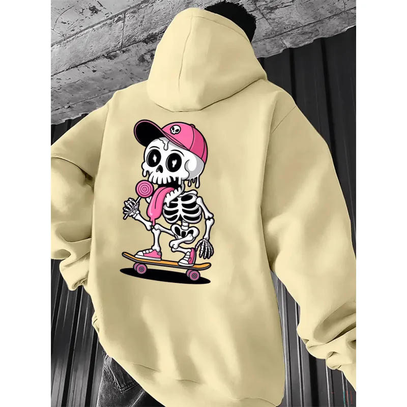 Men's new trendy hoodie, casual daily drawstring hooded sweatshirt print, skateboard sticker print, front kangaroo pocket