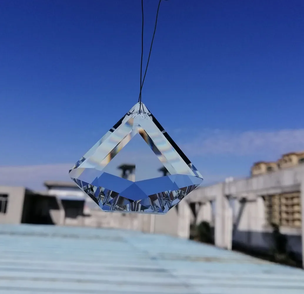 Camal 2PCS 48mm Crystal Prism Chandelier Parts Glass Oblate Diamond Suncatcher Lamp Rainbow Hanging Pendant Home Wedding Decor