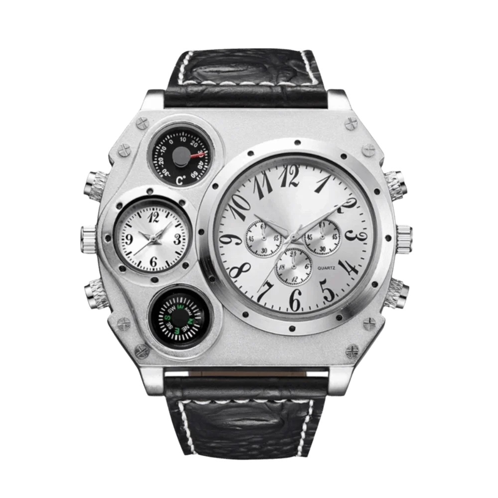 

PU Leather Strap Big Face Watches Large Dial Luminous Quartz Watch Leather Strap Compass Decoration Sport Wristwatch Male