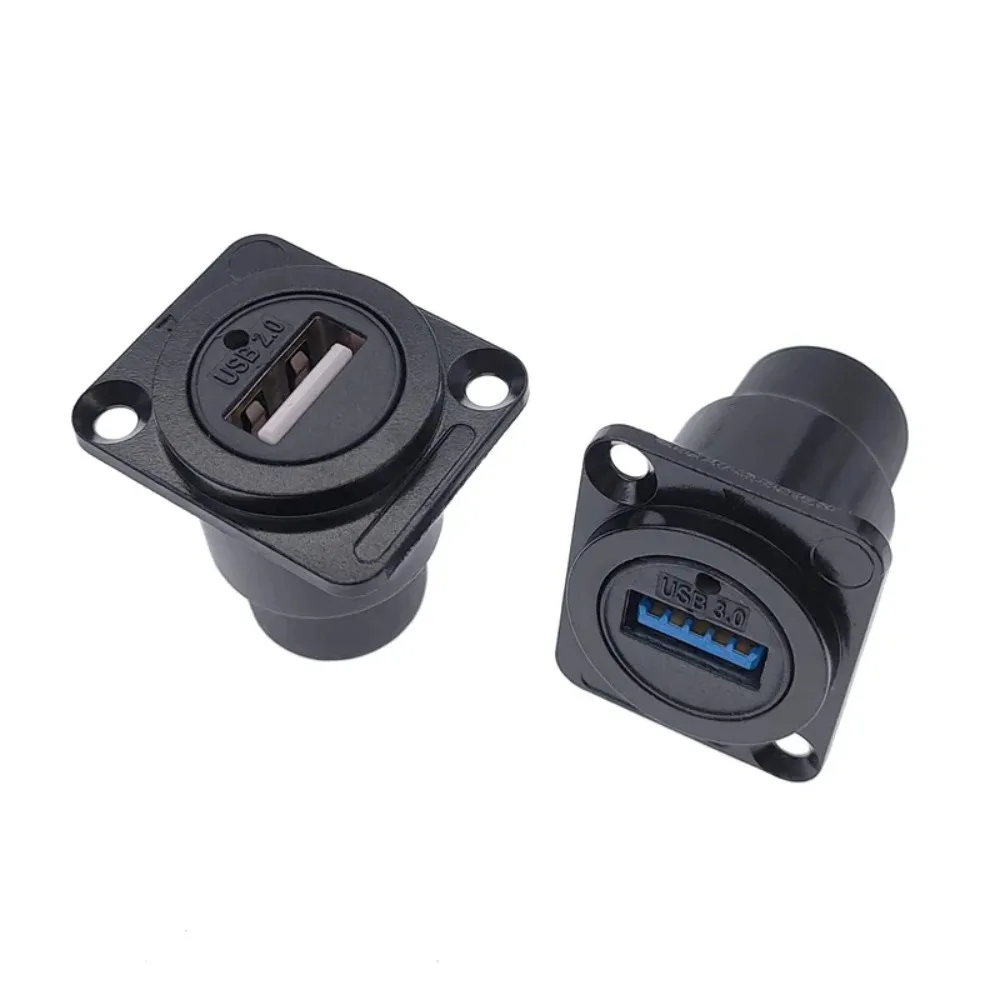 Conector USB 2,0 3,0 con luz LED, montaje en panel hembra a hembra, toma USB, color negro y plateado
