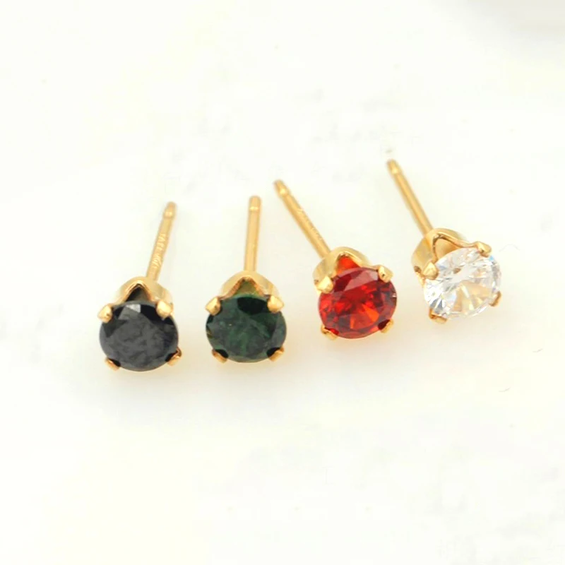 14K Gold Filled Cubic Zirconia Stud Earrings  4mm /3mm  CZ Solitaire Earrings April Birthstone Post Earrings Bridesmaid Earrings