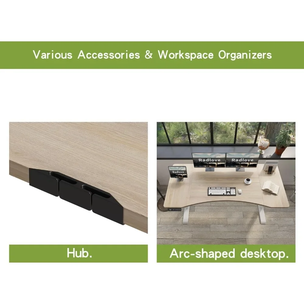 Dual Motors Height Adjustable 63 x 30'' Electric Standing Desk with Curved Design Stand Up Table 4 Memory Keys, Computer Desk