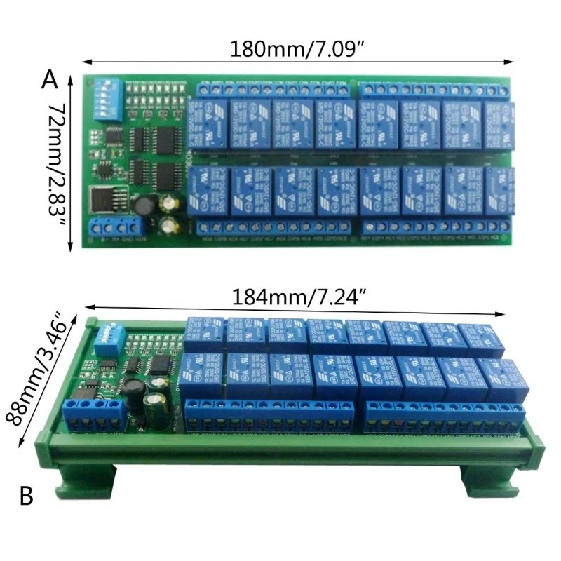 Módulo relés 16 canales DC12V MODBUS RTU RS485, placa módulo relés, controlador PLC, interruptor puerto serie,