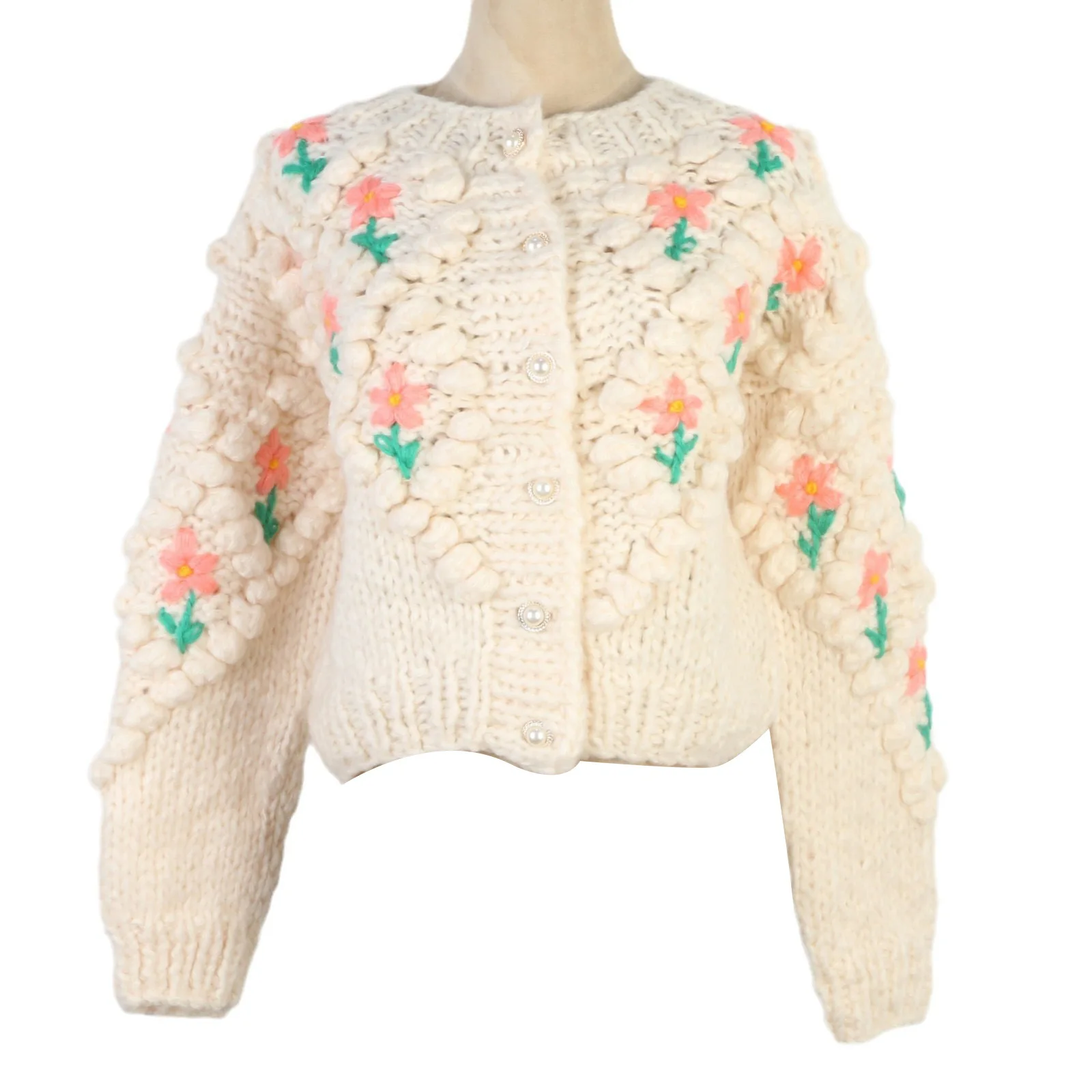 

Вязаный кардиган ручной вышивки, осенне-зимний стиль, с объемным 3D-дизайном, имитация двухслойности, женская верхняя одежда