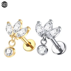 1Pc G23 Titanium CZ Crystal Labret Stud Lip Rings Internal Thread Ear Cartilage Tragus Helix Daith Earring Piercings Jewelry 16G