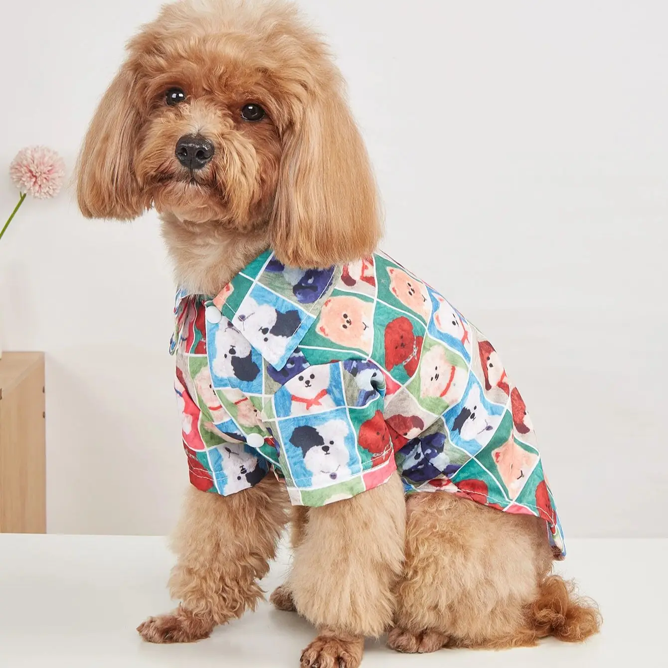 Floral Hawaiian Shirt Pattern Spring Summer Fall Pet Clothes - Woven Polyester Dog Coat with Press Buckle - Suitable for Small t