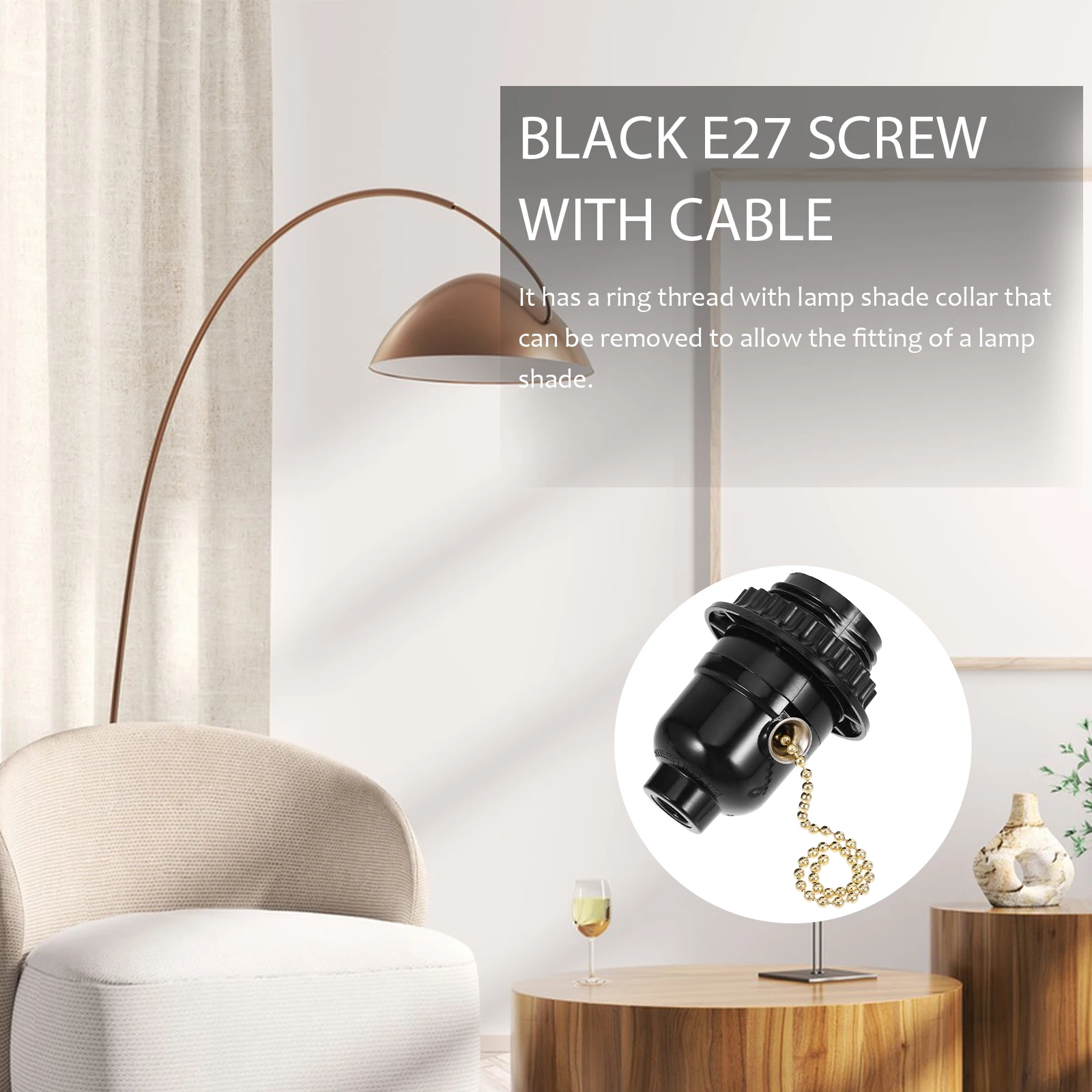 

Plastic Lamp Base E27 Black Pull Zipper Screw Socket Adapter Lamp Holder Ring Thread Shade Collar Replacement Durable