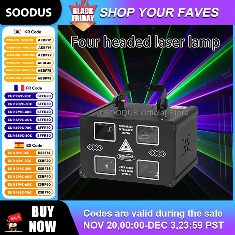 

4 Heads Full Color Beam Light Projection Scanning Strobe Light DMX512 Control Flash Lights for Stage KTV Party Bar Show Lighting
