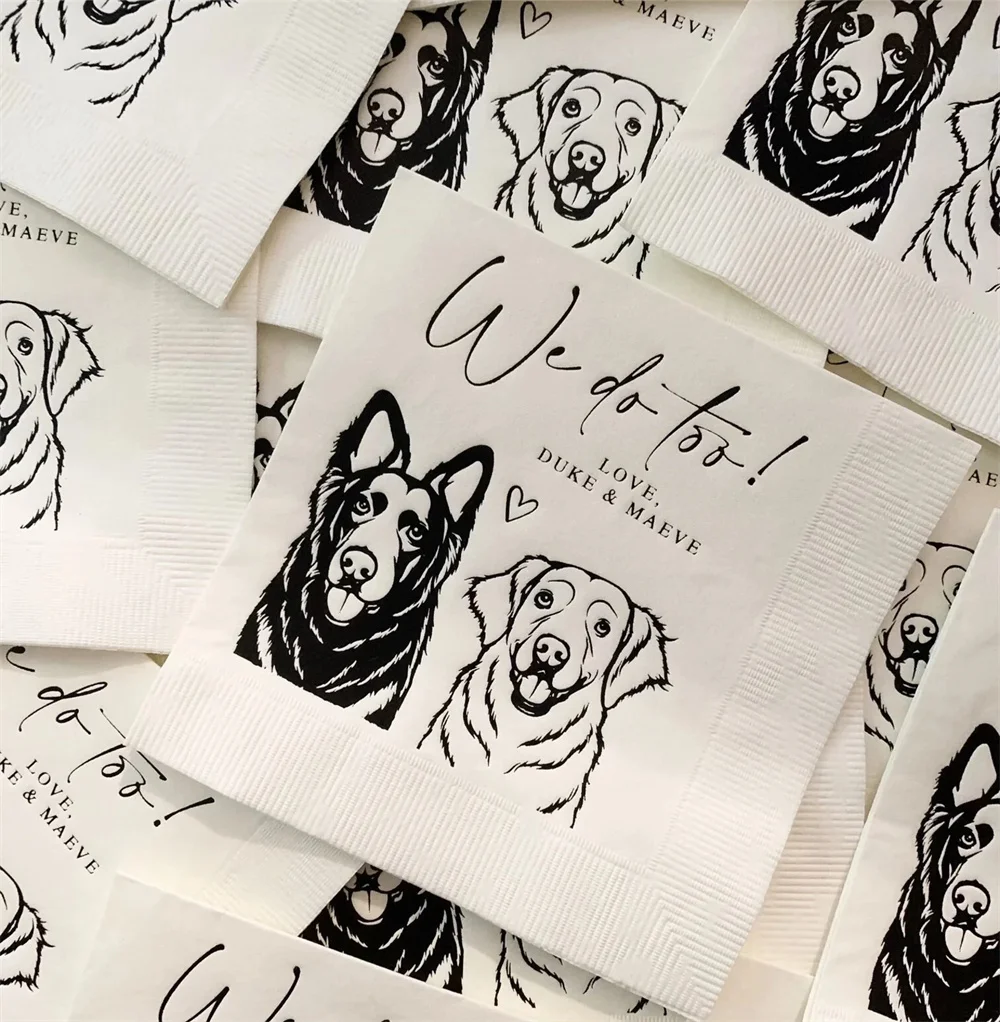 

50PCS Two Pet, Dog Custom Wedding Cocktail Napkins