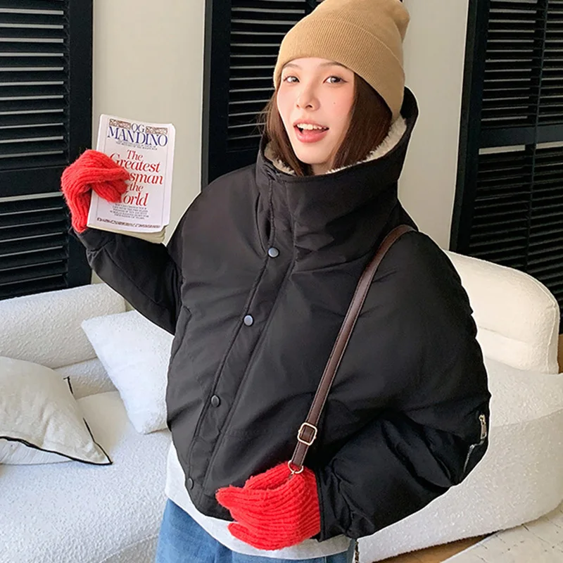 Parka en fausse laine et col d'agneau pour femme, veste courte avec fermeture éclair, épaisse et chaude, de haute qualité, à la mode, hiver