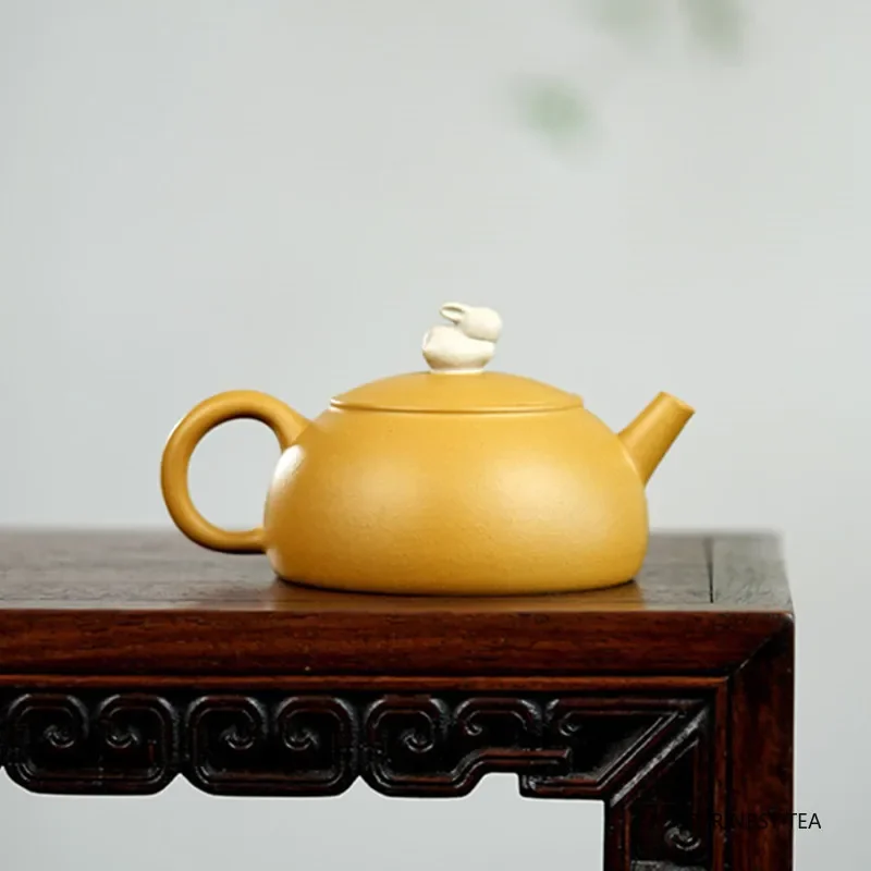 Chinese Yixing Handmade Purple Clay Teapot Hand-carved Rabbit Tea Pot Handmade Beauty Kettle Household Zisha Teaware 140ml