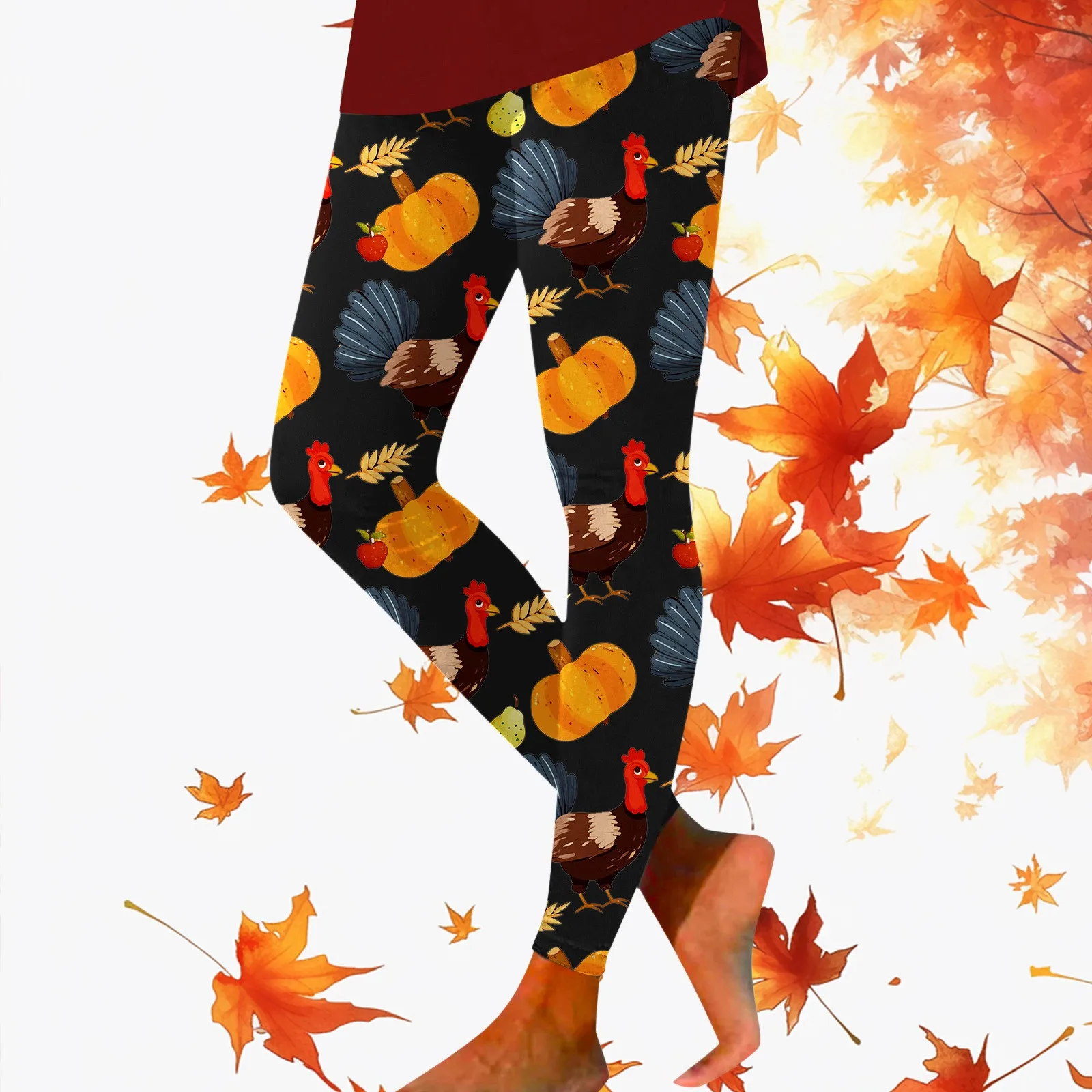 Leggings Women Thanksgiving Turkey Pumpkin Wheat Print High Waist Slim Fit Sports Leggings For Women Yoga Jogging Leggings Pants