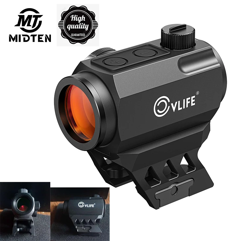 

MidTen JackalHowl Red Dot Sight 1x20mm 2 MOA Motion Awake 10 Brightness IPX7 Scope Optics with Absolute Co-Witness Mount