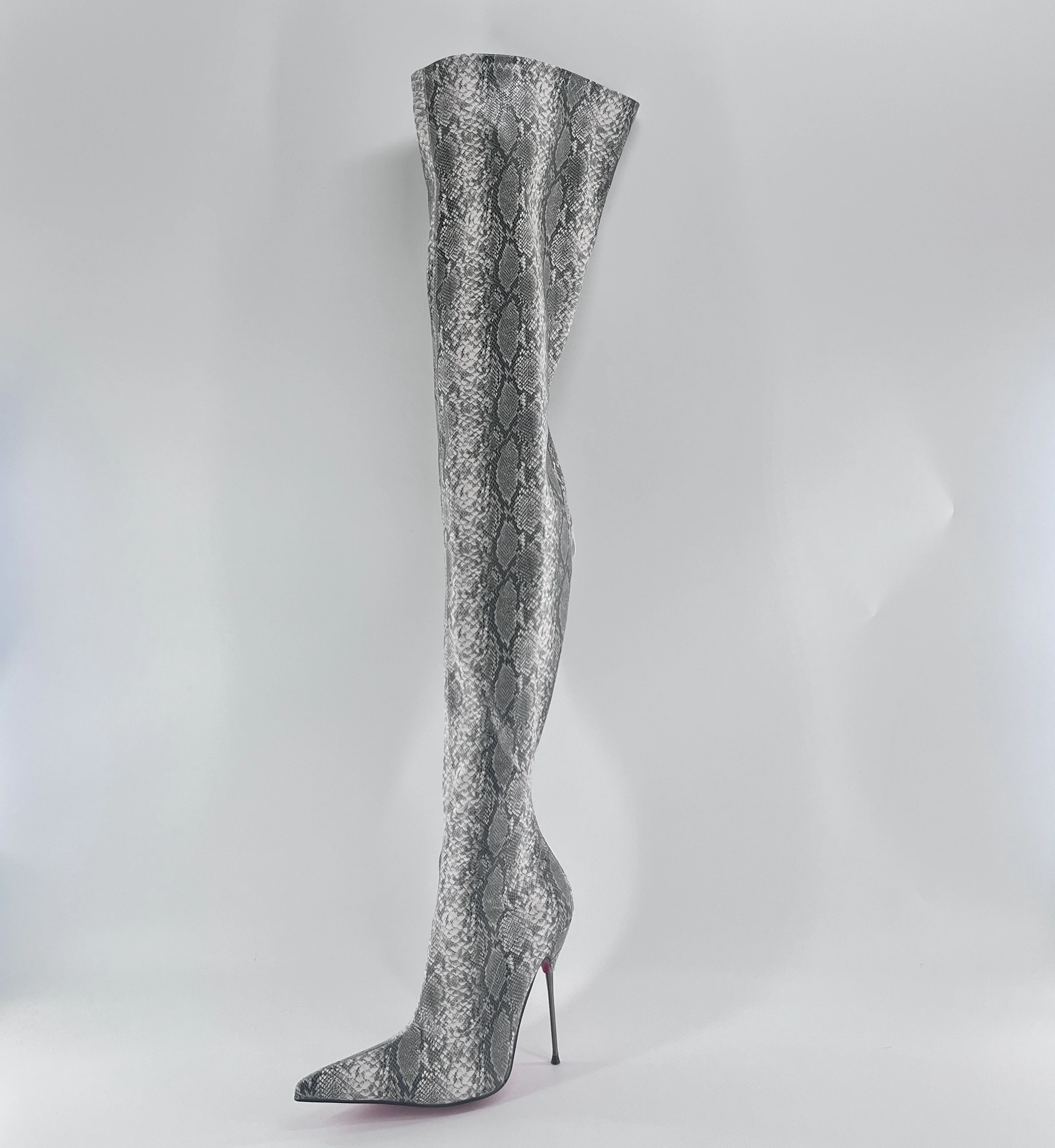 European and American Super High Heel Thigh Boots Sexy Snake Pattern Knight Boots Stage Nightclub Show Shoes Steel Pipe Dance Ad