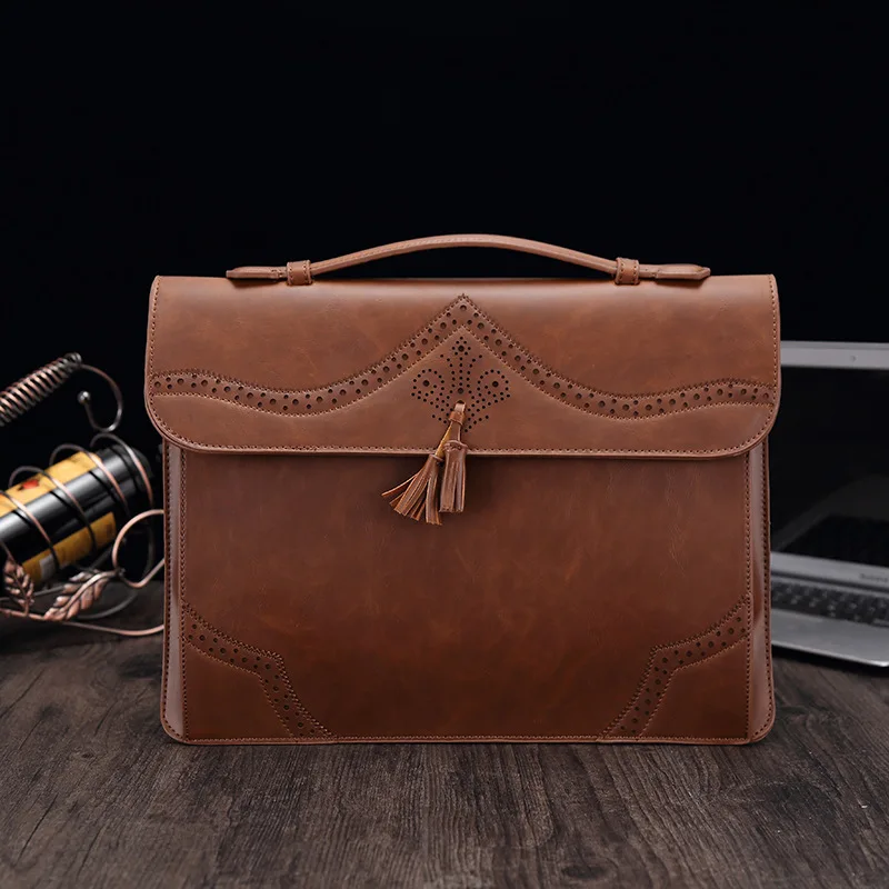 Pattern retro fashion one-shoulder oblique male PU leather briefcase