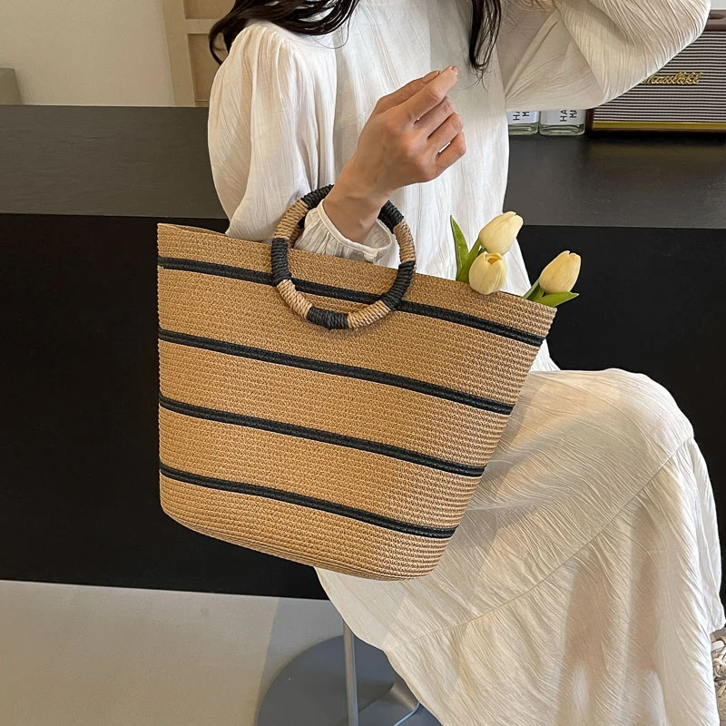 Sac à main en paille tissé à la main pour femmes, grand sac de plage d\'été, sacs à main de luxe pour femmes, sacs de créateurs, conforme Borsa, mode