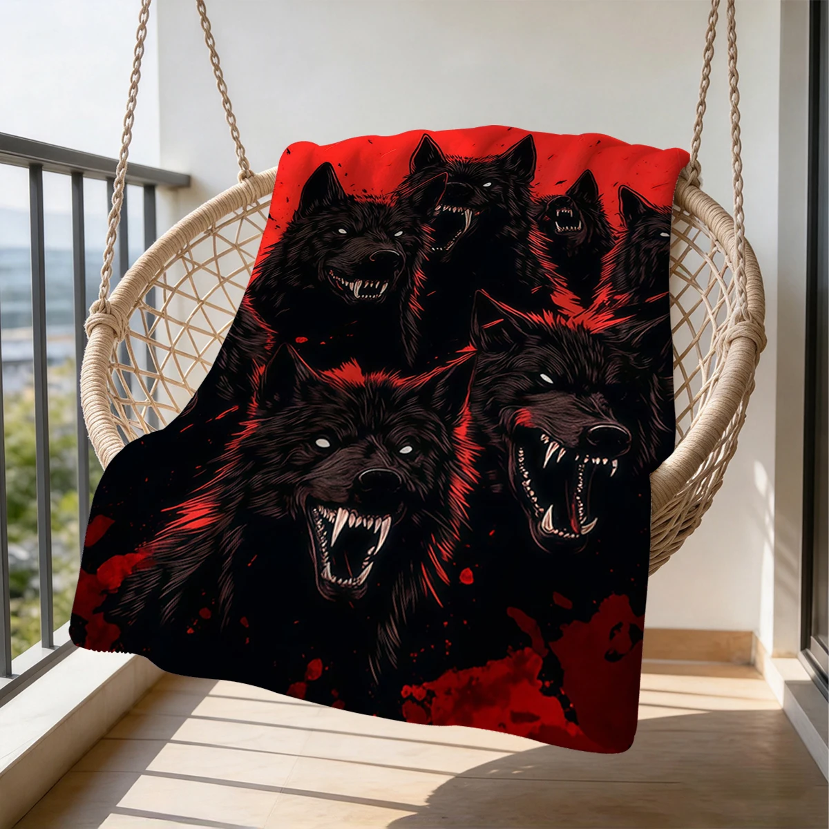 Raging Red Backed Wolves Flannel Blanket Warm Soft Halloween Christmas Couch Warm Cozy Decorative Decor Gift for All Season