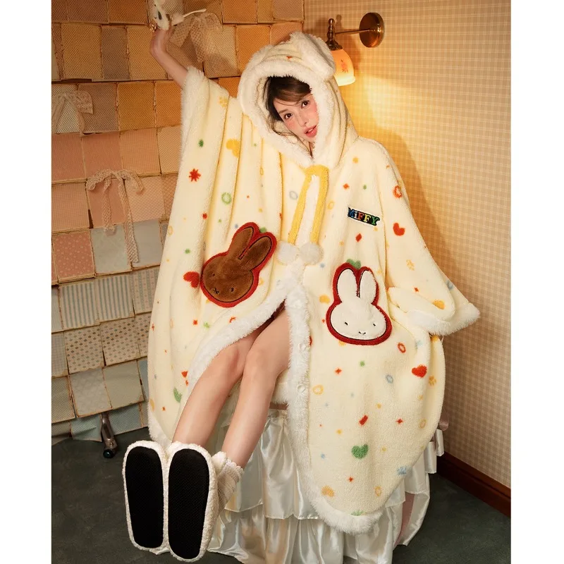 Miffy Herbst und Winter Kaninchen Cape Korallen Fleece Kapuzen Cape Pyjamas Kreative Anime Decke Umhang Cosplay Kostüm Hoodie Geschenke