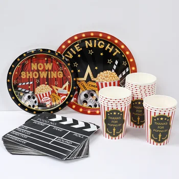 Cinema Movie Night Themed Decoration Disposable Tableware Paper Plates Napkins Film Club Film Event Birthday Party Supplies