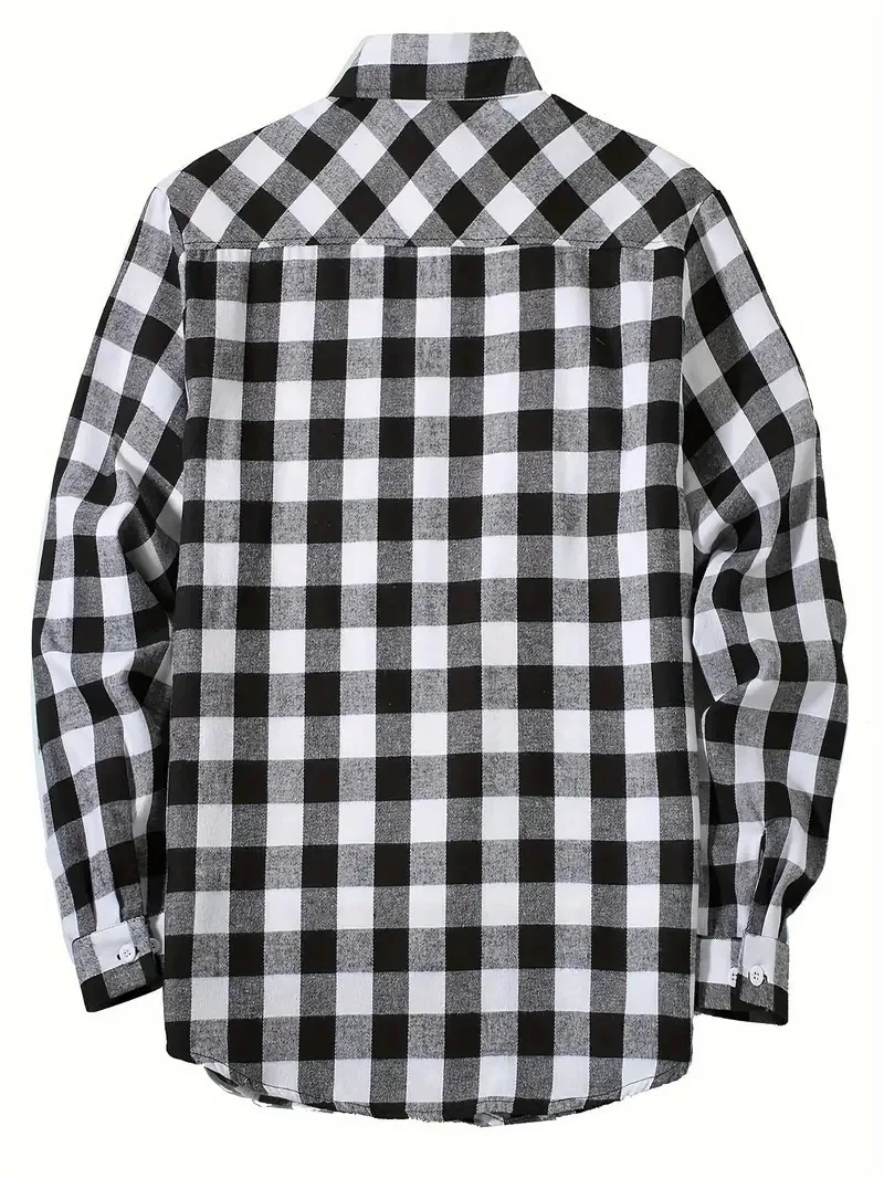 Casual Plaid Color Summer Men's Long Sleeve Shirt Printed Lapel Shirt Men and Women Fashion Tee Long Sleeve Career Tops