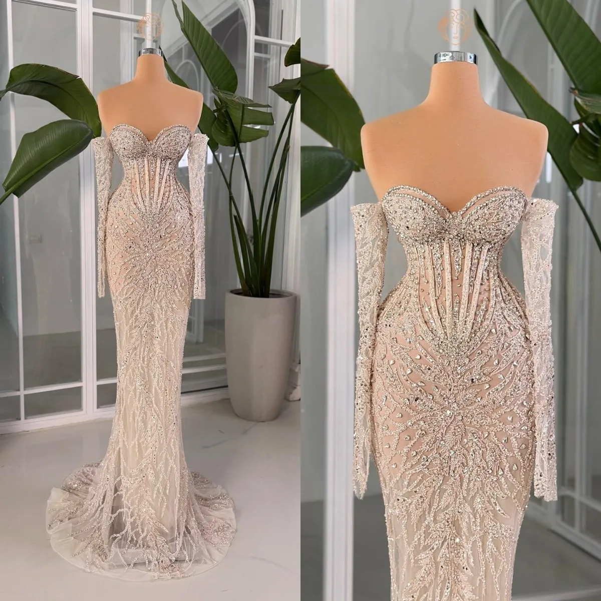 

Exquisite Crystal Evening Dresses Sequins Beading Prom Dress Off Shoulder Rhinestone Customized Party Gowns Vestidos De Noche