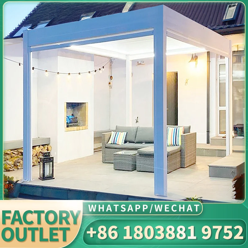 Louver Sun Awnings Yard Terrace Factory Canopy Electric Metal Gazebo Bioclimatic Louvered Aluminum Pergola